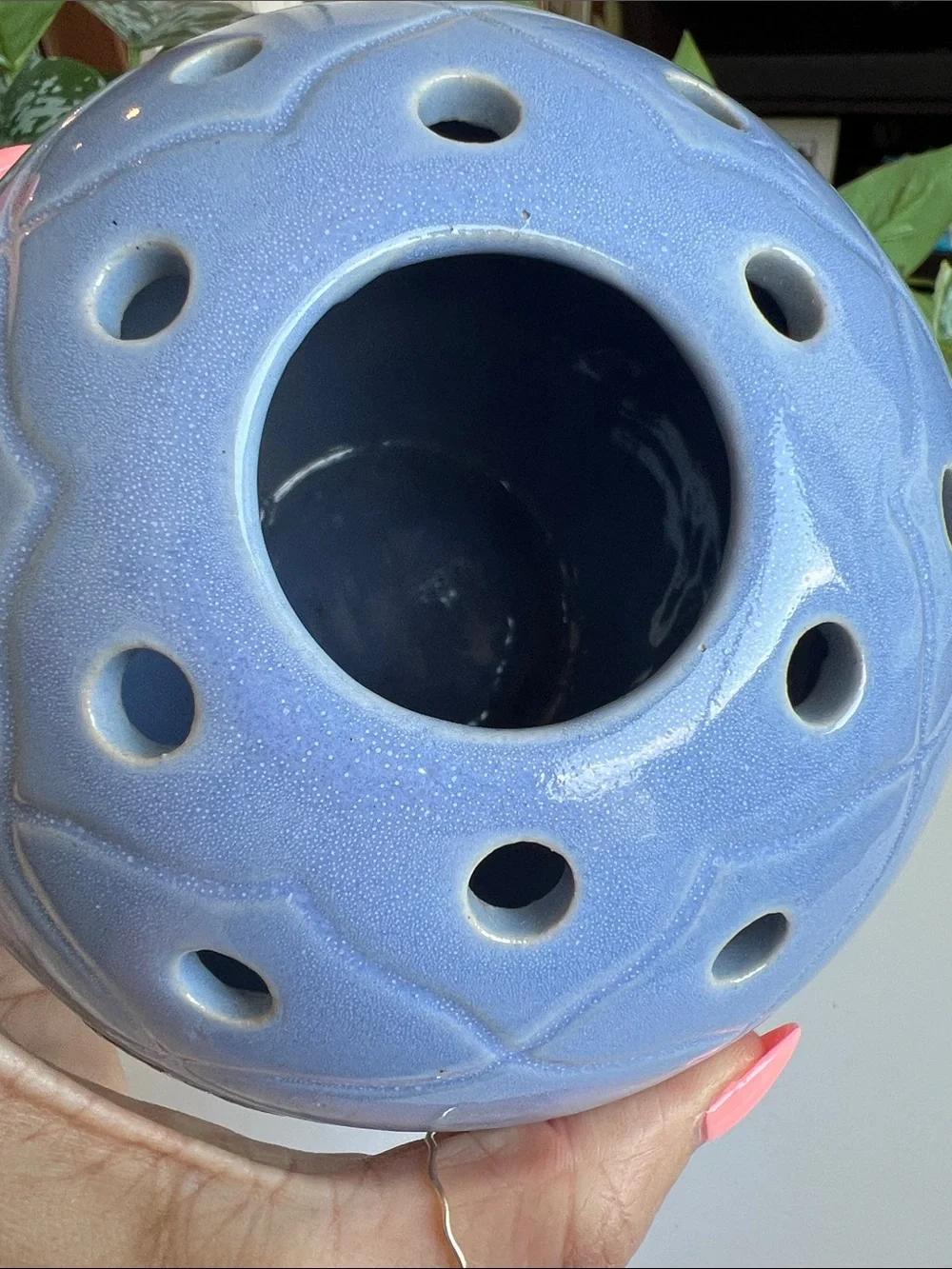Vintage Rosemeade Blue Ceramic Flower Frog Vase - Picture 8 of 12